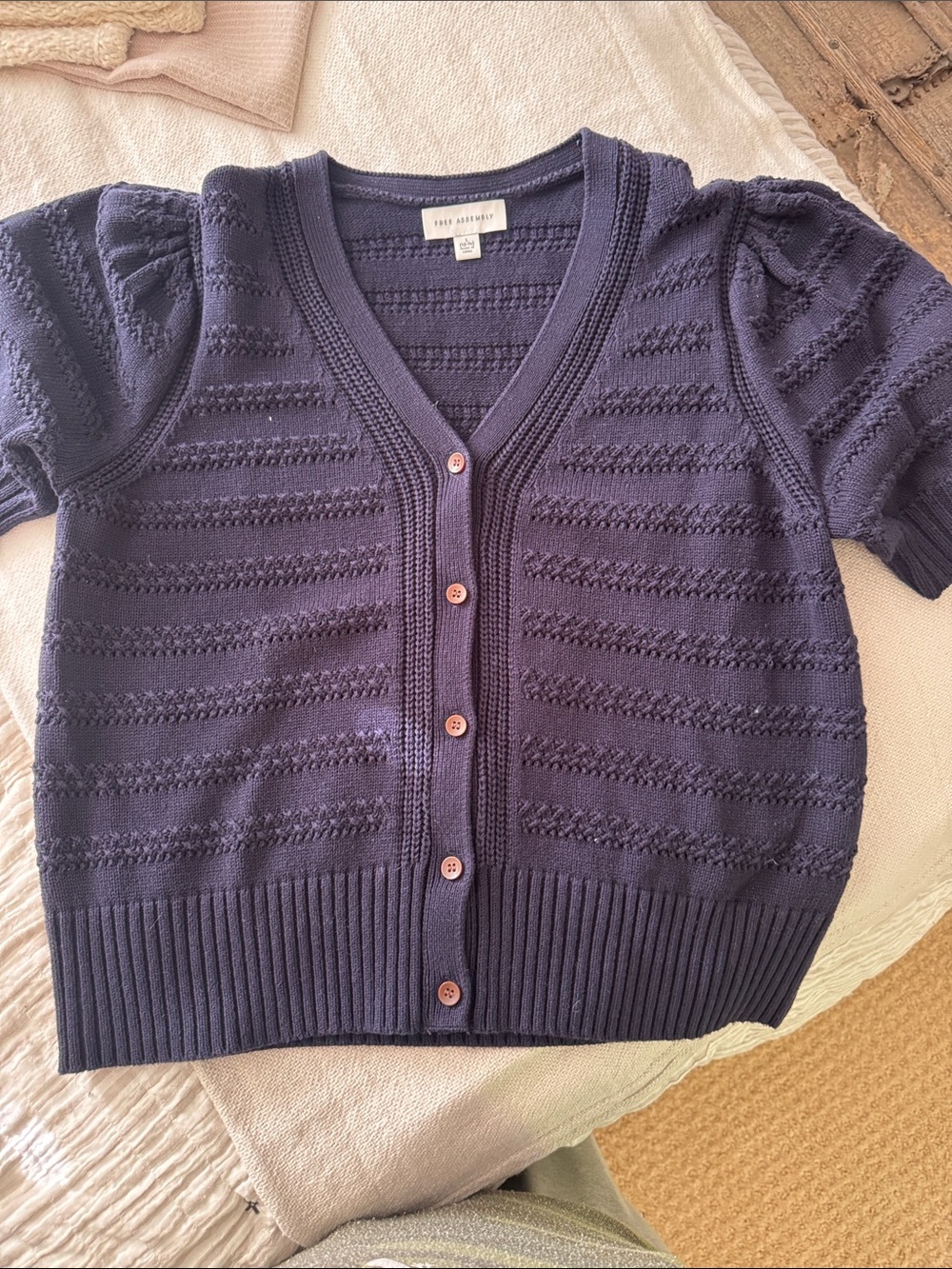 Free Assembly Navy Short-Sleeve Knit Cardigan